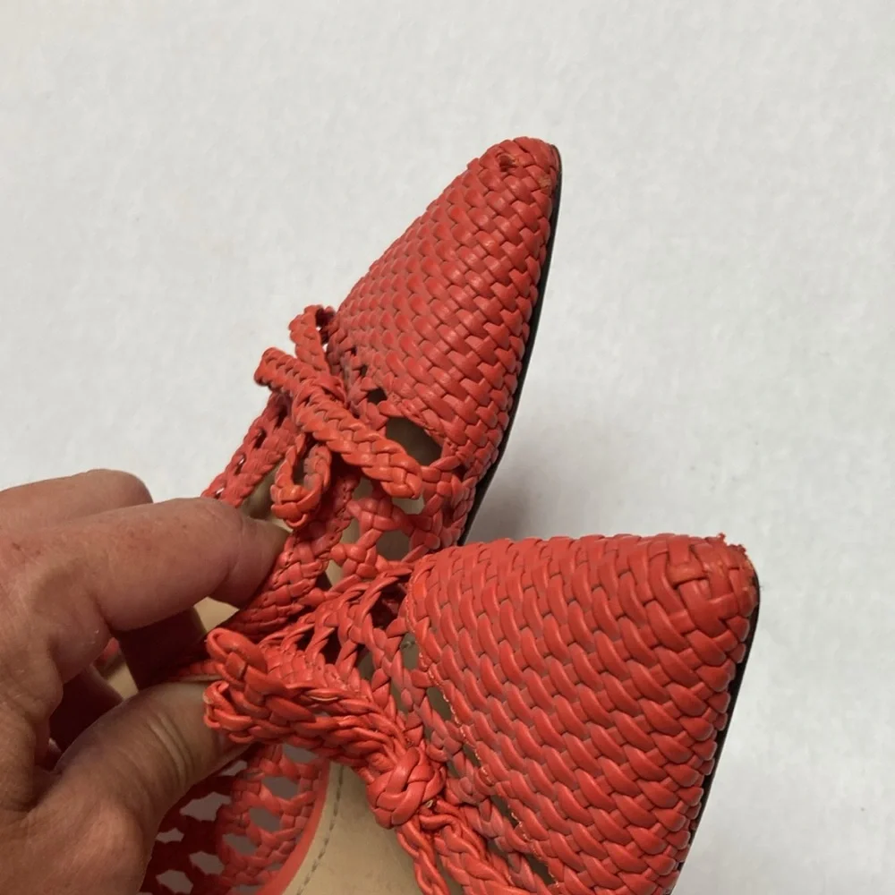 Dolce Gabbana coral basket leather weave kitten heels 40.5 9.5 10 - Picture 3 of 6